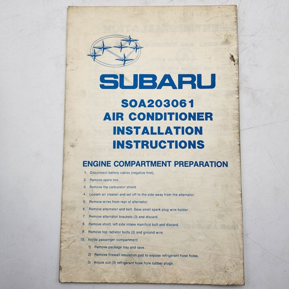 Subaru Air Conditioner Installation Instructions Manual SOA203061